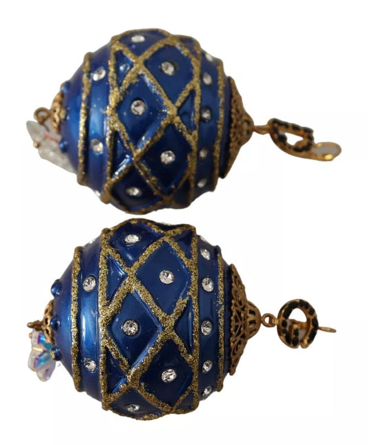 Dolce & Gabbana Gold Messing Blau Weihnachtskugel Kristall Haken Schmuck Ohrringe