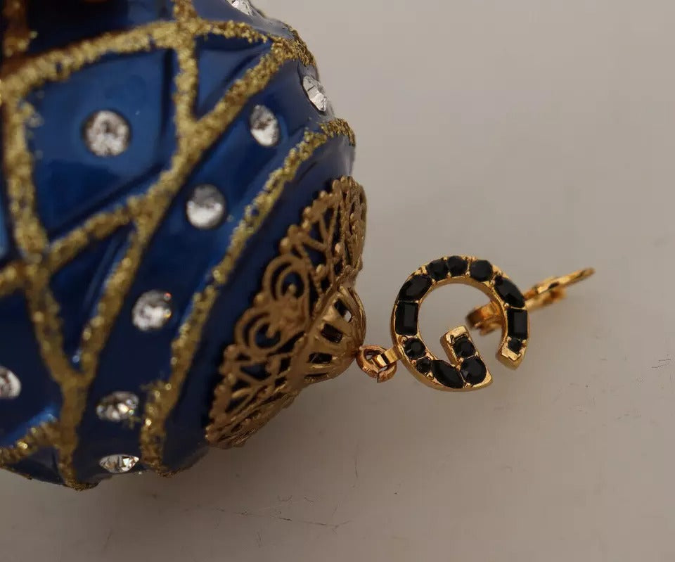 Dolce & Gabbana Gold Messing Blau Weihnachtskugel Kristall Haken Schmuck Ohrringe