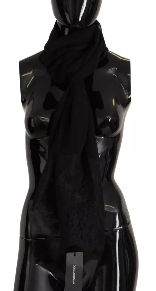 Dolce & Gabbana – Brauner Seiden-Wickelschal mit Blumenspitze