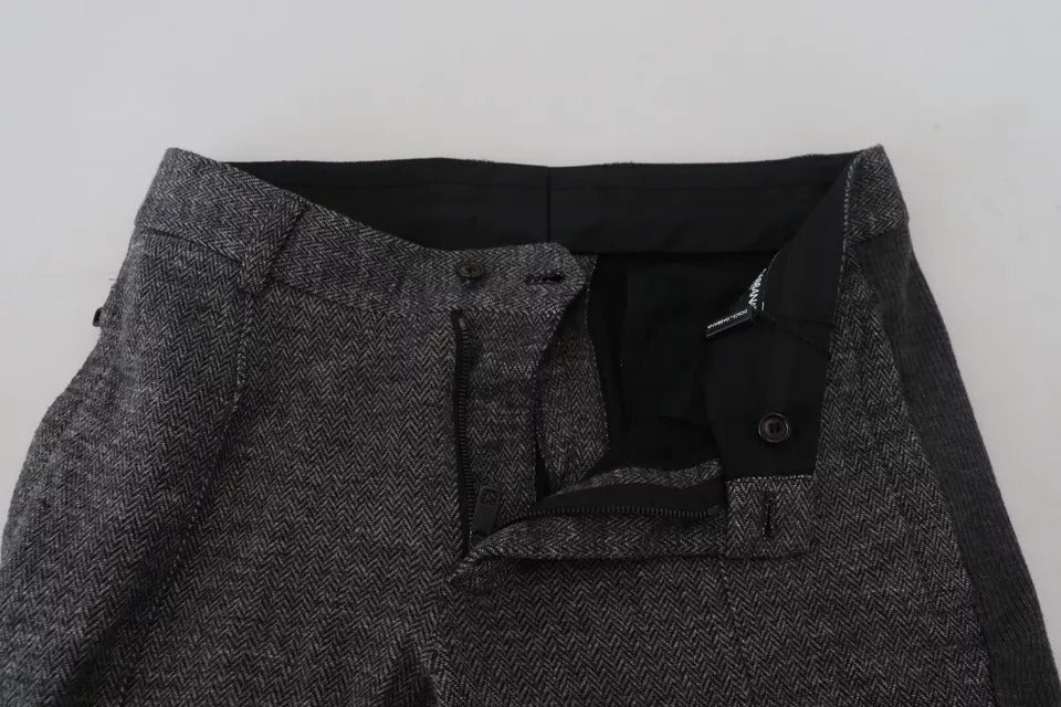 Dolce & Gabbana – Graue Skinny-Hose aus Viskose mit Chevron-Muster