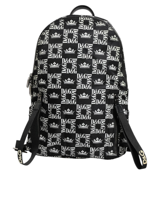 Dolce & Gabbana – Schulrucksack aus Nylon mit Kronen-Print in Schwarz und Weiß