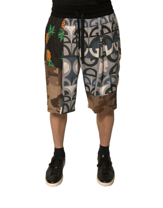 Dolce & Gabbana Mehrfarbige Patchwork-Bermudashorts aus Leinen