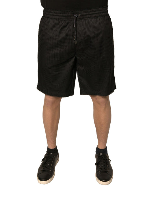 Dolce & Gabbana Schwarze Shorts aus Polyesterjersey mit mittlerer Taille