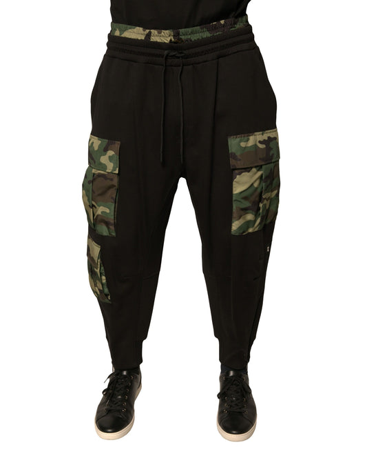 Dolce & Gabbana – Schwarze Cargo-Jogginghose aus Baumwolle mit Camouflage-Muster