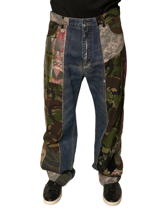 Dolce & Gabbana Blaue Patchwork-Jeans aus Baumwolle mit geradem Schnitt