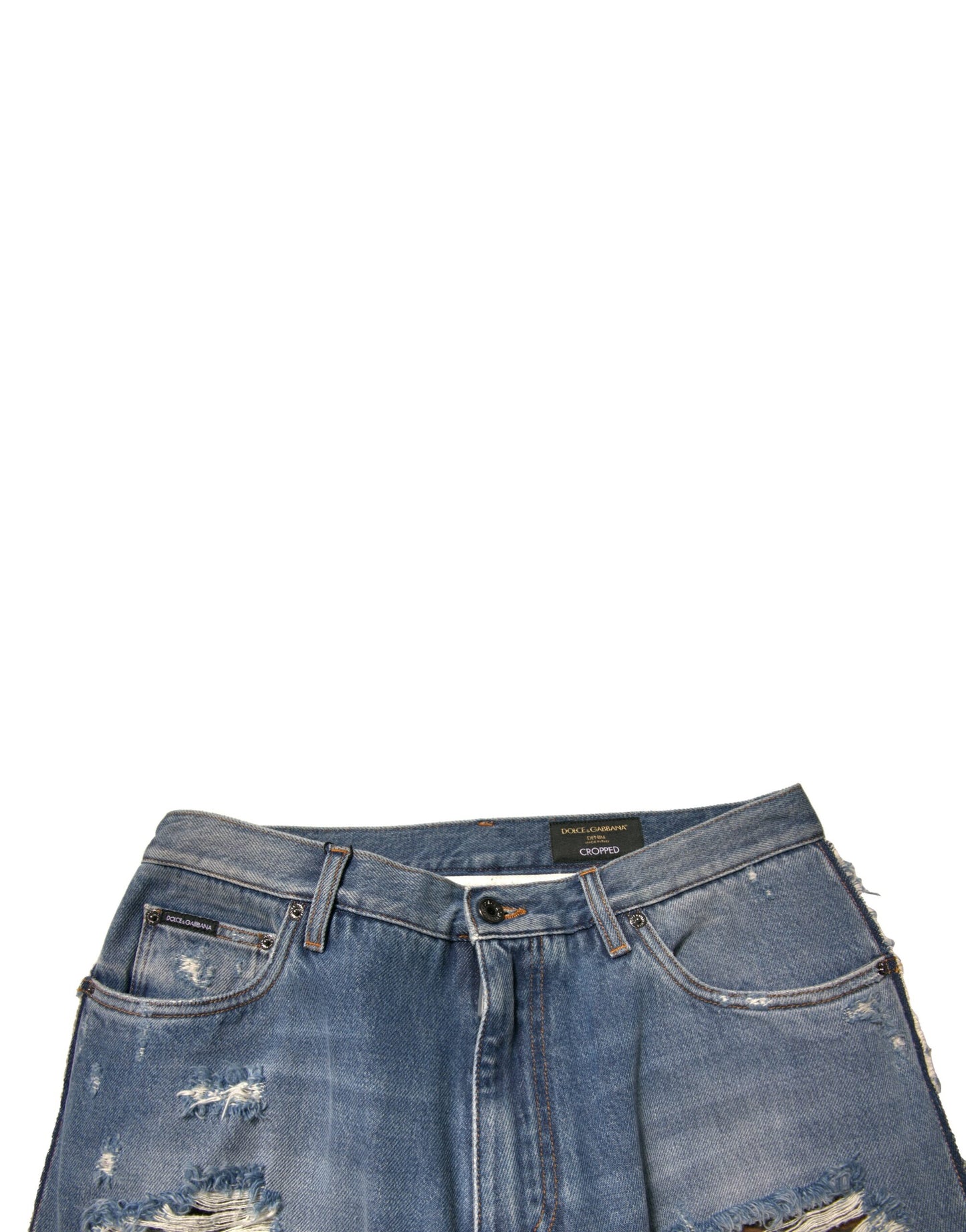 Dolce & Gabbana – Blaue, zerfetzte, gerade geschnittene Jeans