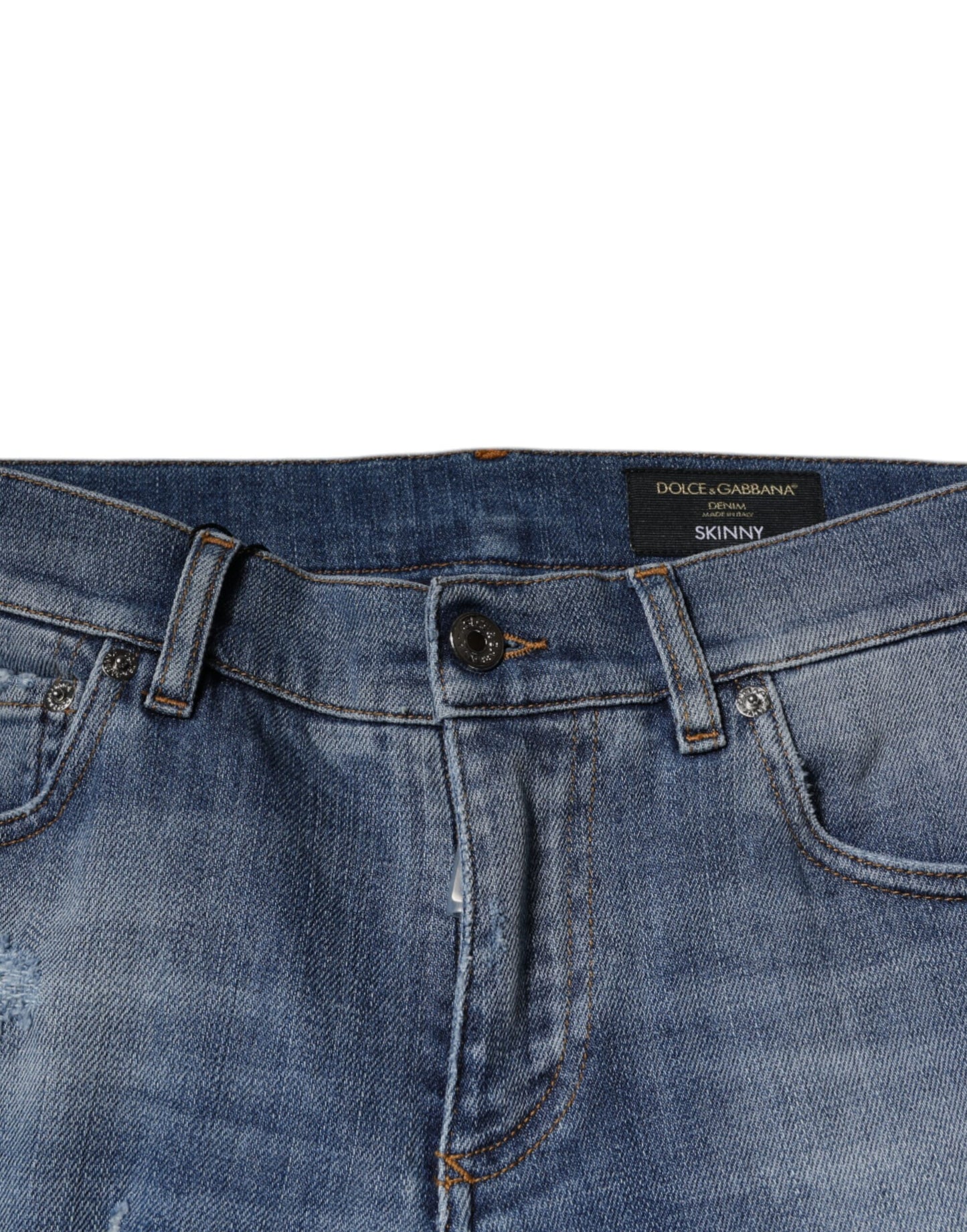 Dolce & Gabbana – Blaue Skinny-Jeans aus zerfetztem Baumwollstretch