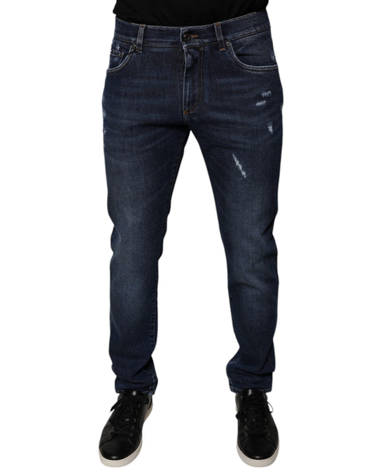 Dolce & Gabbana Dunkelblaue Skinny-Jeans aus Baumwoll-Logo