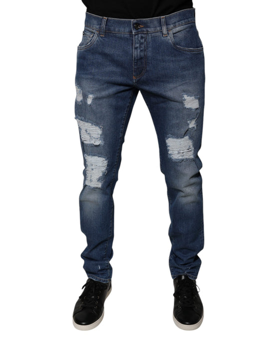 Dolce & Gabbana – Zerfetzte Skinny-Jeans aus blauer Baumwolle