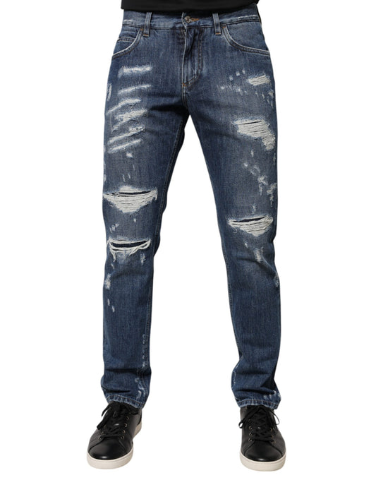 Dolce & Gabbana – Zerfetzte Skinny-Jeans aus blauer Baumwolle