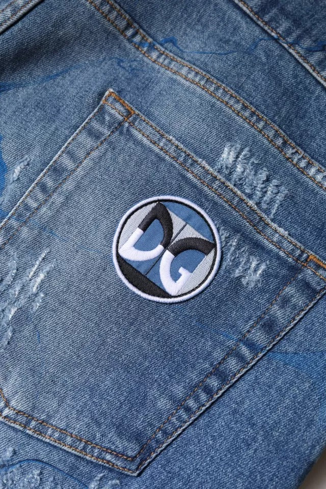 Dolce & Gabbana – Zerfetzte Skinny-Jeans aus blauem Baumwollstretch