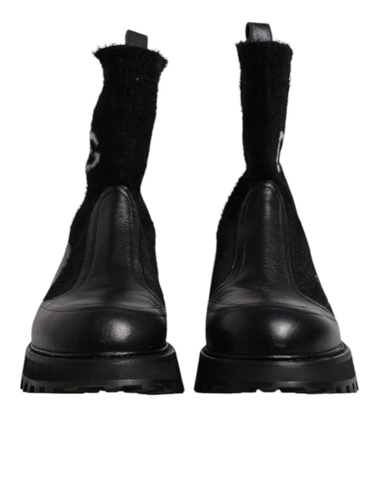 Dolce & Gabbana – Schwarze Stiefeletten mit DG-Logo und Pferdesocken