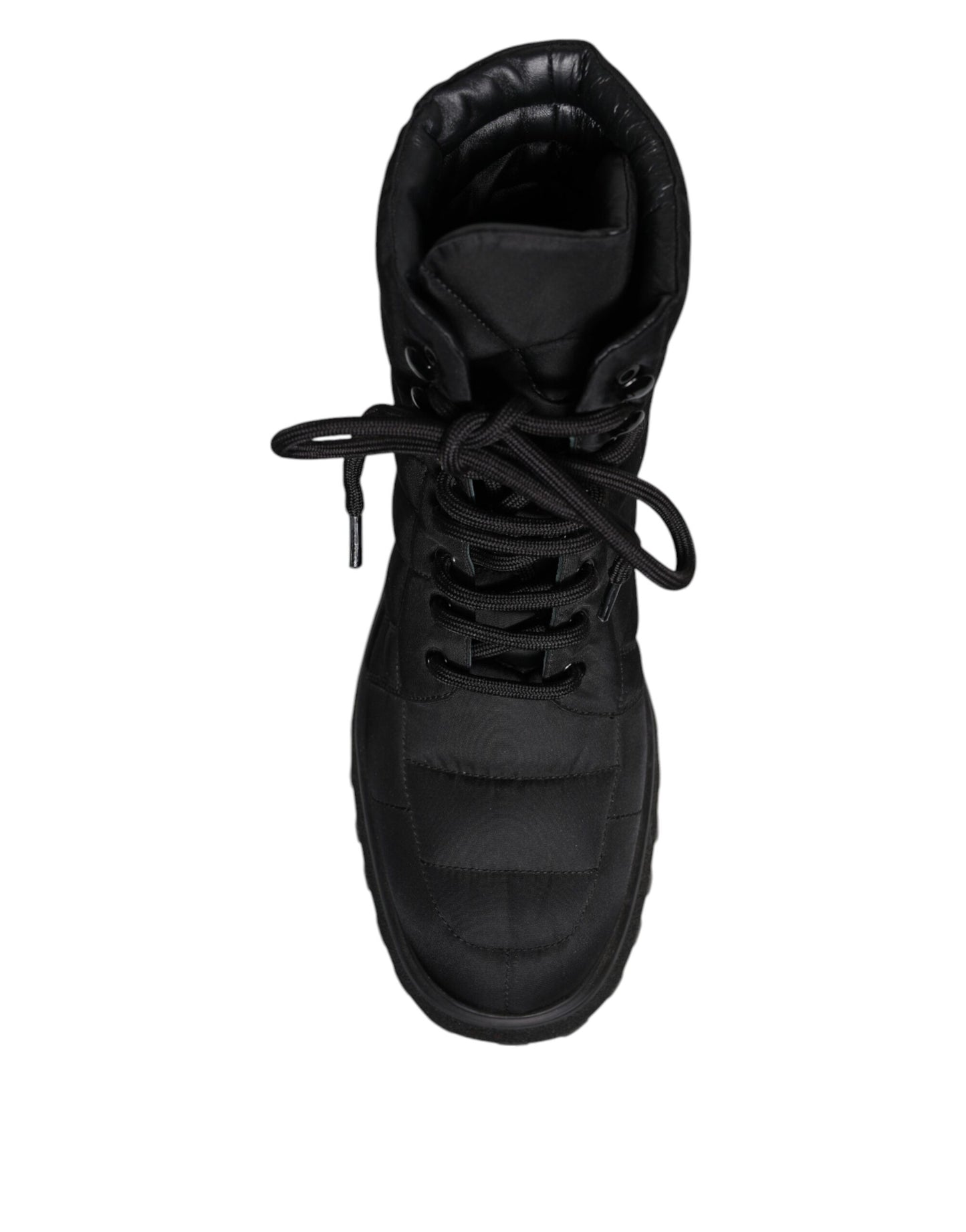 Dolce & Gabbana – Schwarze, gepolsterte Schnürstiefel mit halbhohem Schaft