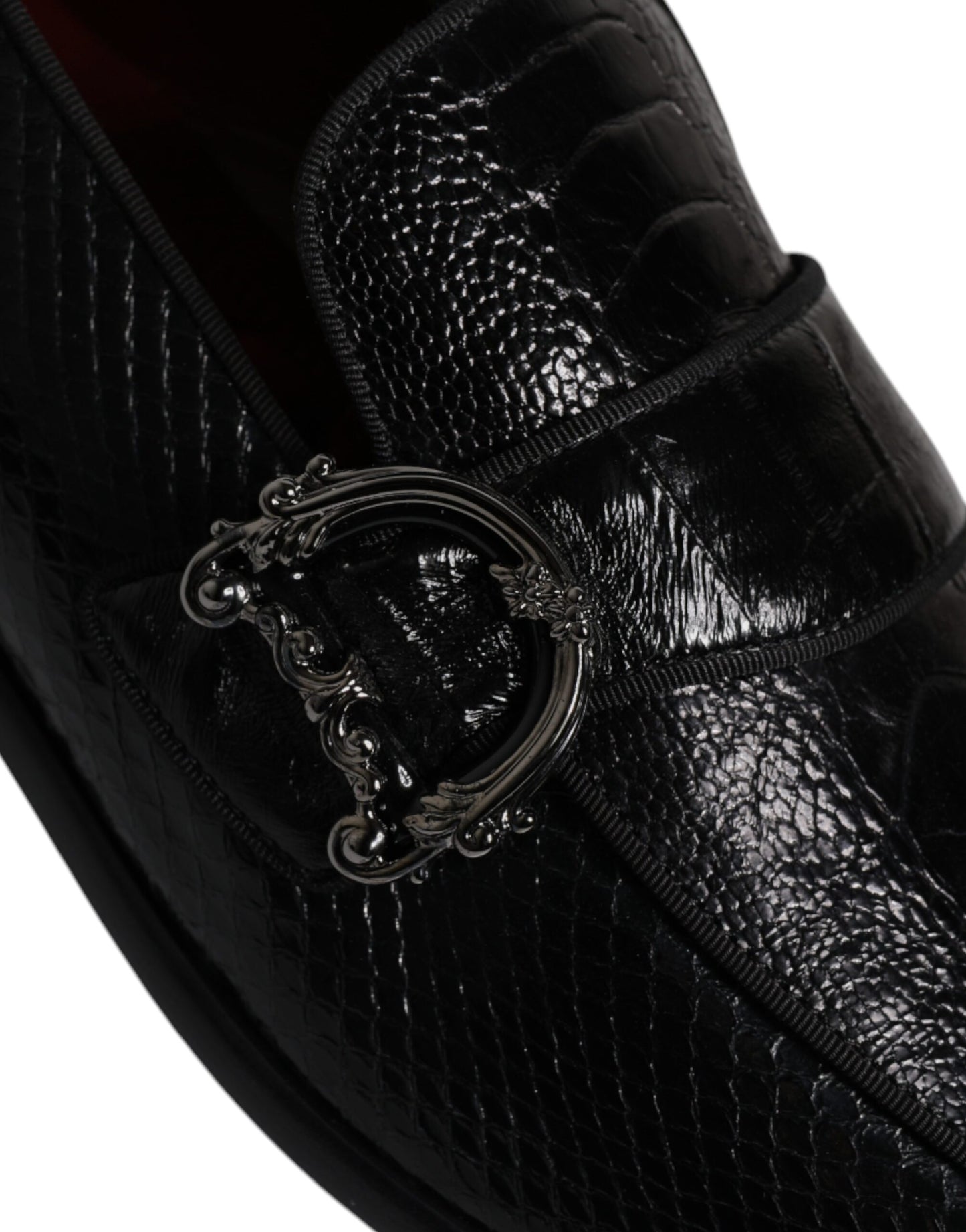 Dolce & Gabbana – Loafer aus exotischem Leder mit DG-Logo, formelle Abendschuhe, Schwarz