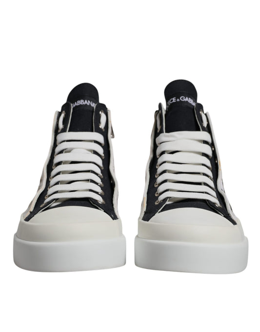 Dolce & Gabbana Weiße Schwarze Baumwolle High Top Sneakers Schuhe