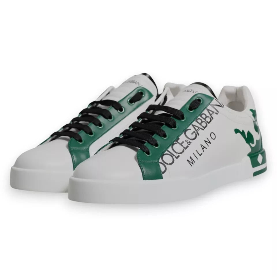 Dolce & Gabbana Weiß Grün Leder Crown Milano Sneakers Schuhe
