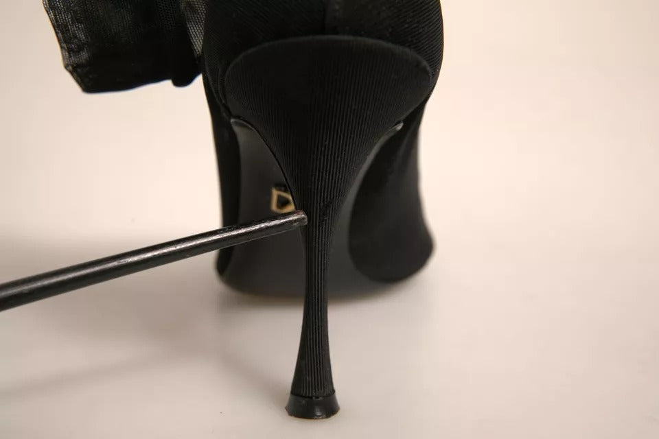 Dolce & Gabbana – Schwarze Stiefel mit Absatz im Sockenstil aus Seidennetz