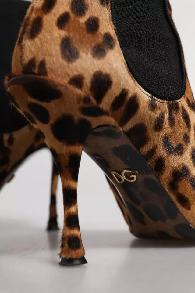 Dolce & Gabbana Braune Leopardenleder Stretch Heels Stiefel Schuhe