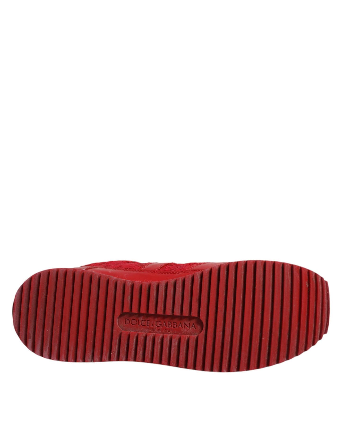 Dolce & Gabbana Rote Sneakers aus Leder mit Blumenspitze