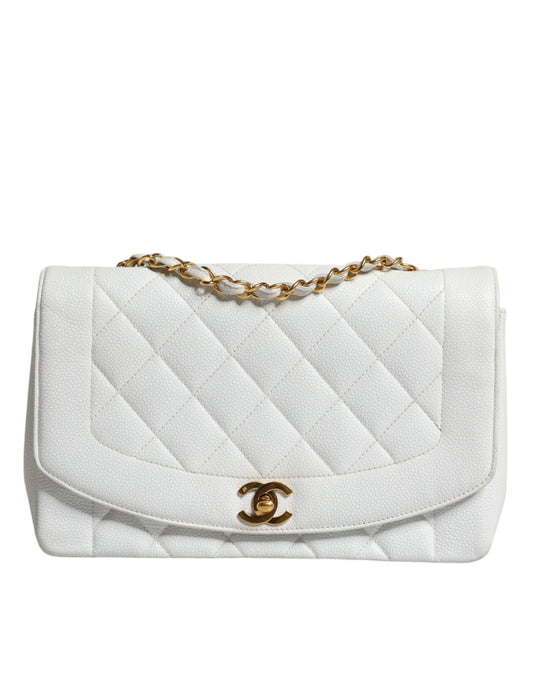 Chanel White Medium Classic DIANA Umhängetasche, vergoldete Handtasche