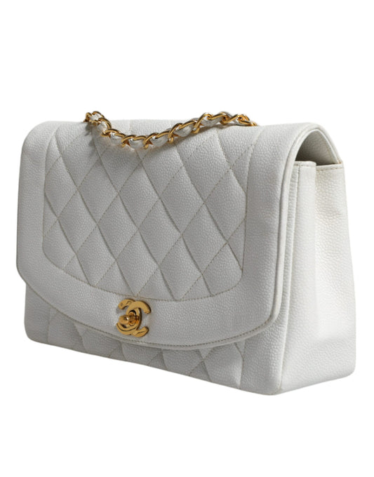 Chanel White Medium Classic DIANA Umhängetasche, vergoldete Handtasche
