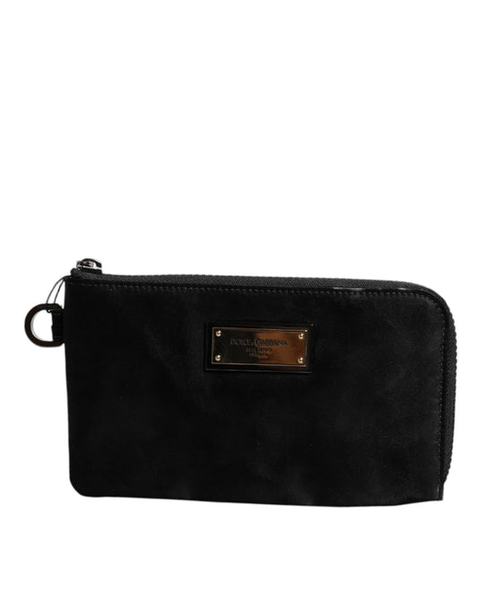 Dolce & Gabbana – Schwarze Clutch aus Nylon mit Schlüsselanhänger und Logo-Plakette