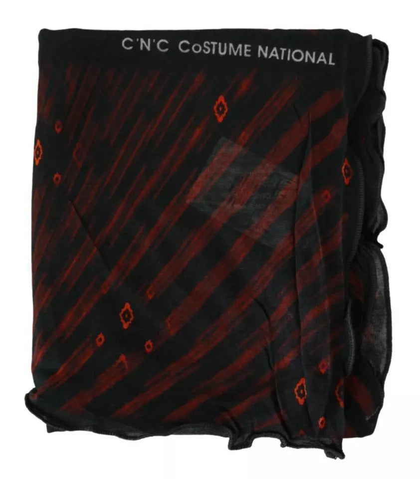 Costume National Schwarz-Roter Viskose-Foulard Markenschal