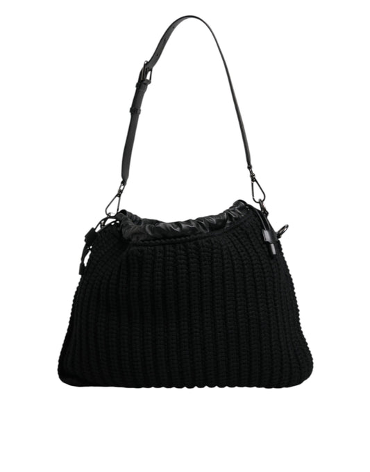 Dolce & Gabbana – Schwarze Schultertasche aus gestricktem Kaschmirleder