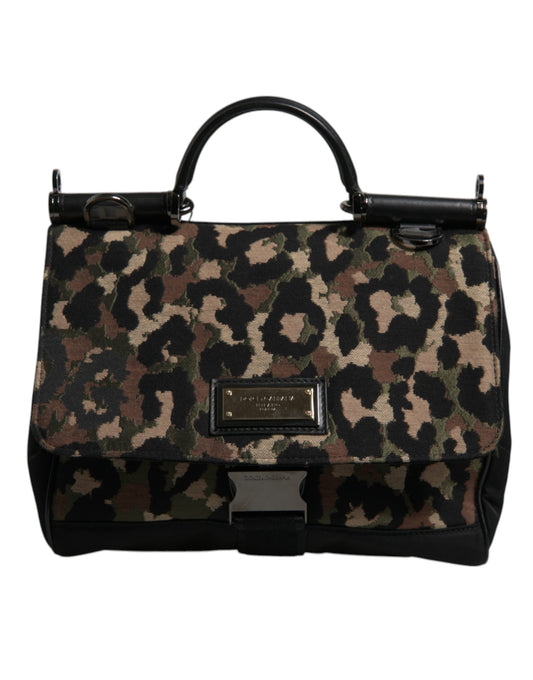 Dolce & Gabbana – Sicily – Tragetasche aus lackiertem Nylon mit Leopardenmuster in Braun