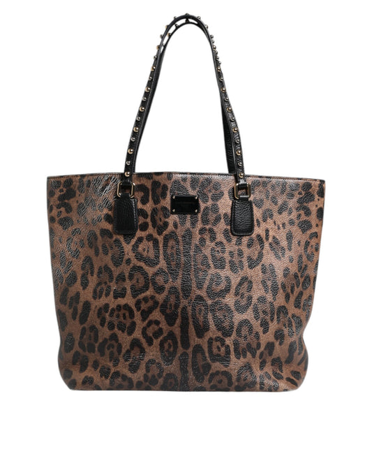 Dolce & Gabbana – Schultertasche aus Kalbsleder mit Leopardenmuster in Braun und Schwarz
