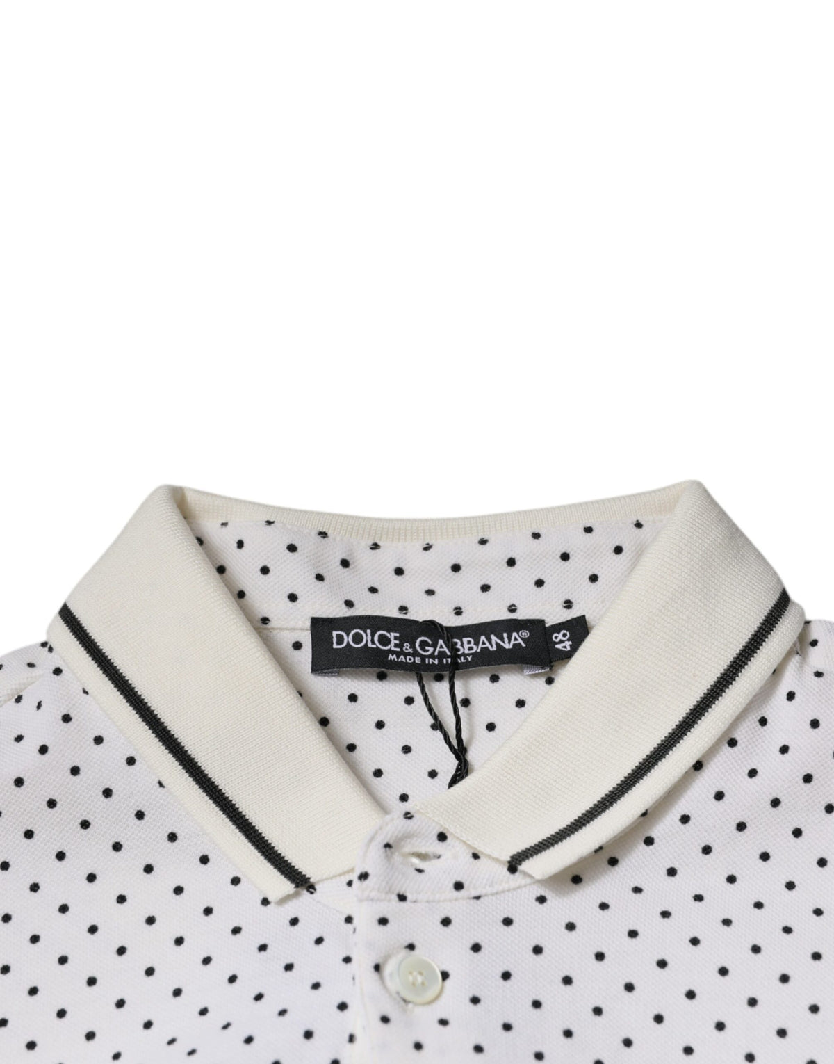 Dolce & Gabbana – Weißes Poloshirt aus Baumwolle mit Kragen und gepunktetem Punktmuster
