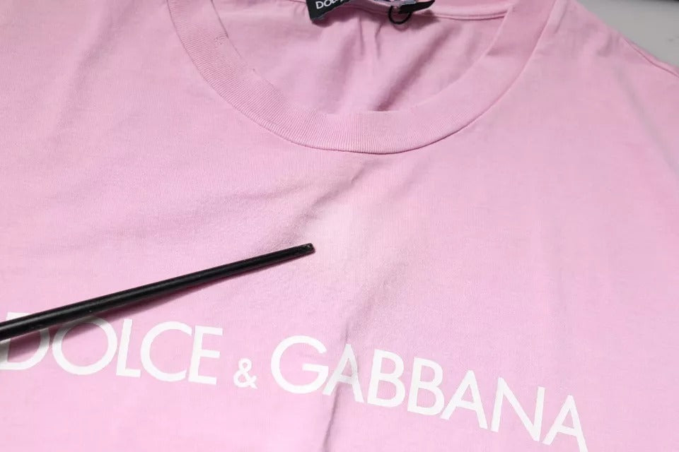 Dolce & Gabbana – Rosafarbenes Baumwoll-T-Shirt mit Rundhalsausschnitt und Logo-Print