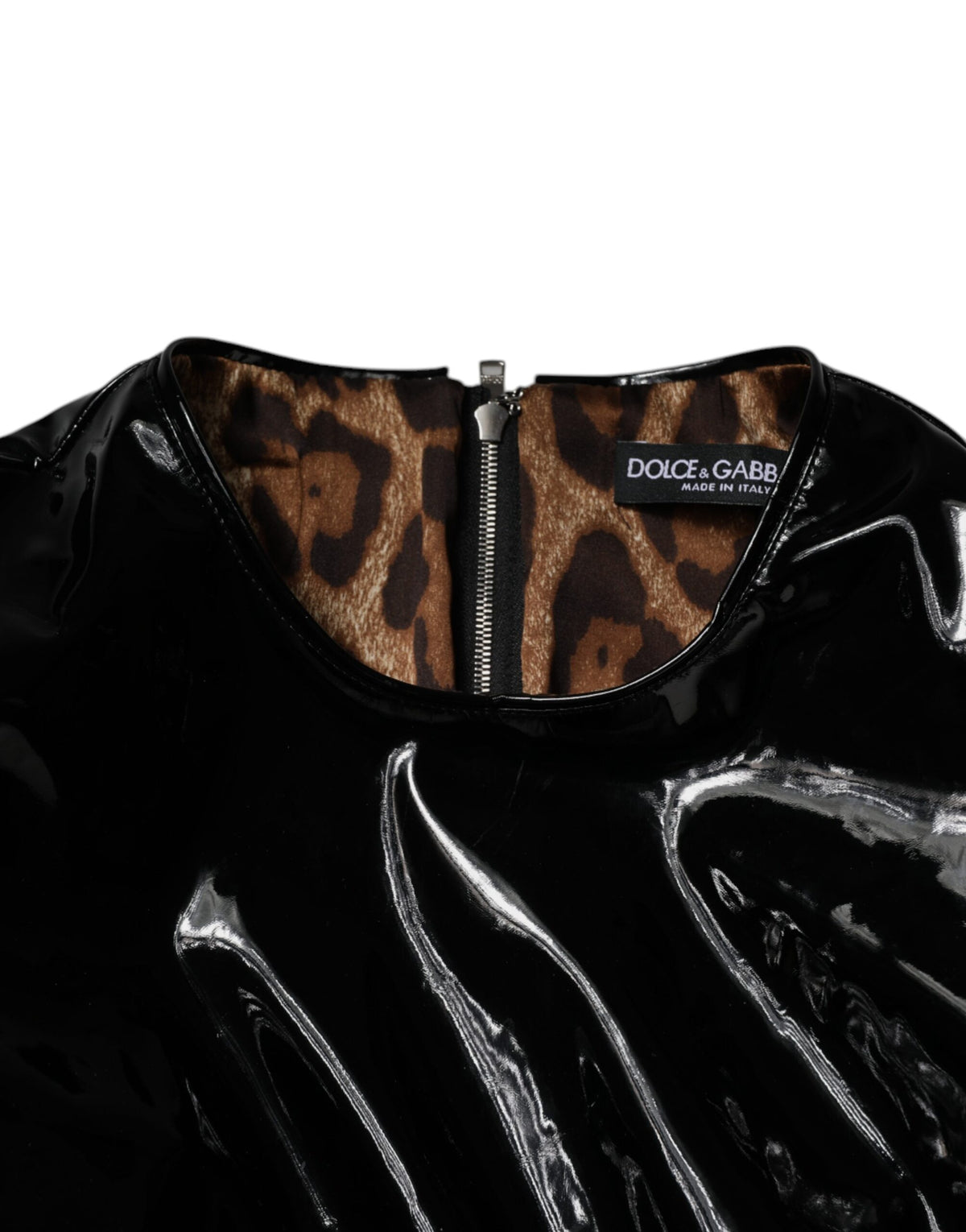 Dolce & Gabbana – Schwarzes Minikleid aus Lackleder mit Puffärmeln