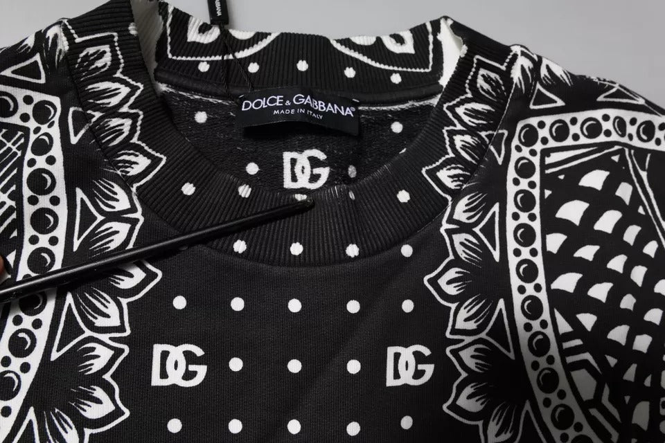 Dolce & Gabbana Weiß Schwarz Print Baumwolle Sweatshirt Pullover