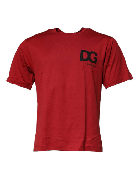 Dolce & Gabbana – Rotes T-Shirt aus Baumwolle mit Rundhalsausschnitt und DG-Logo