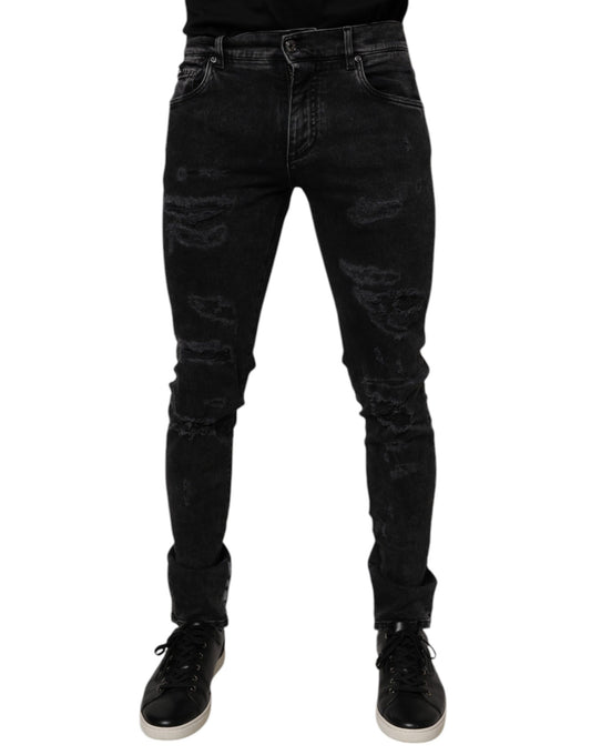 Dolce & Gabbana Schwarze Skinny-Jeans aus zerfetzter Baumwolle für Herren