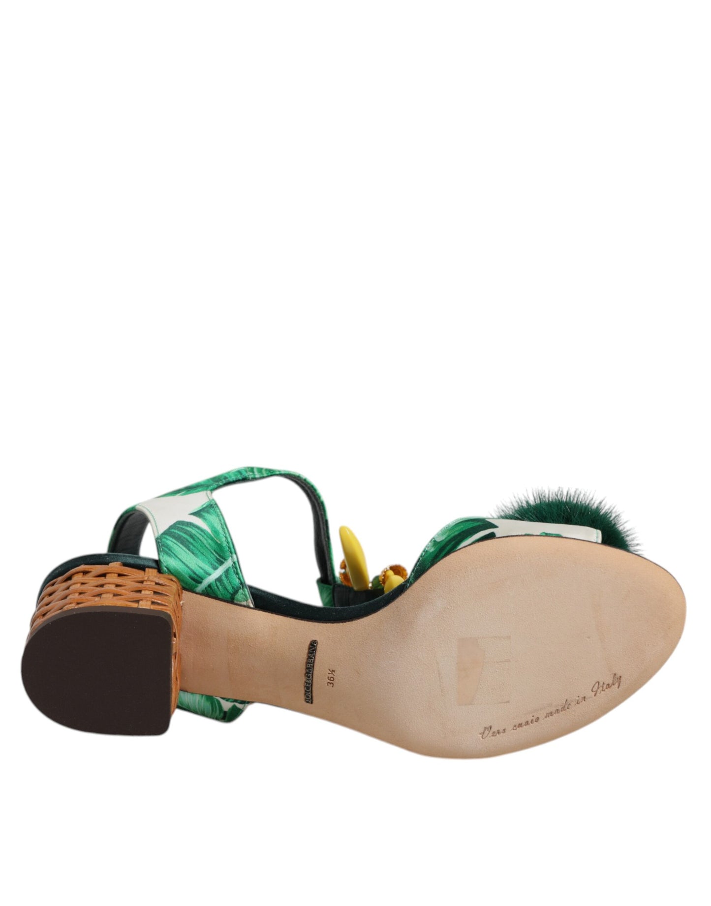 Dolce & Gabbana Grüne Sandalen mit Kristall- und Pelzverzierung