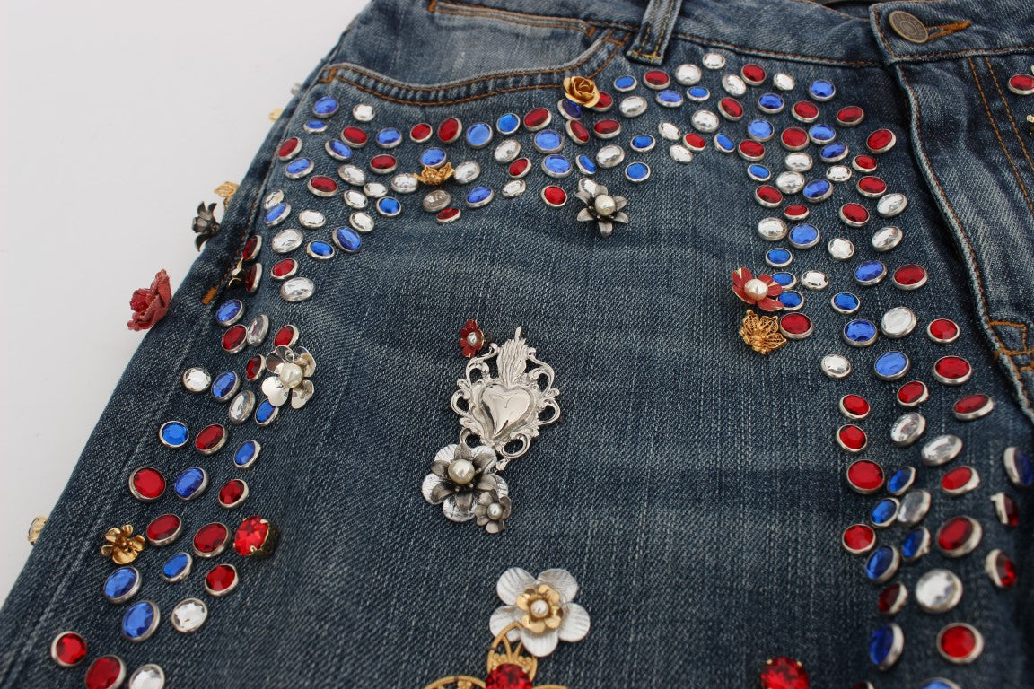 Dolce & Gabbana – Jeans mit Kristallrosen und Herzverzierung