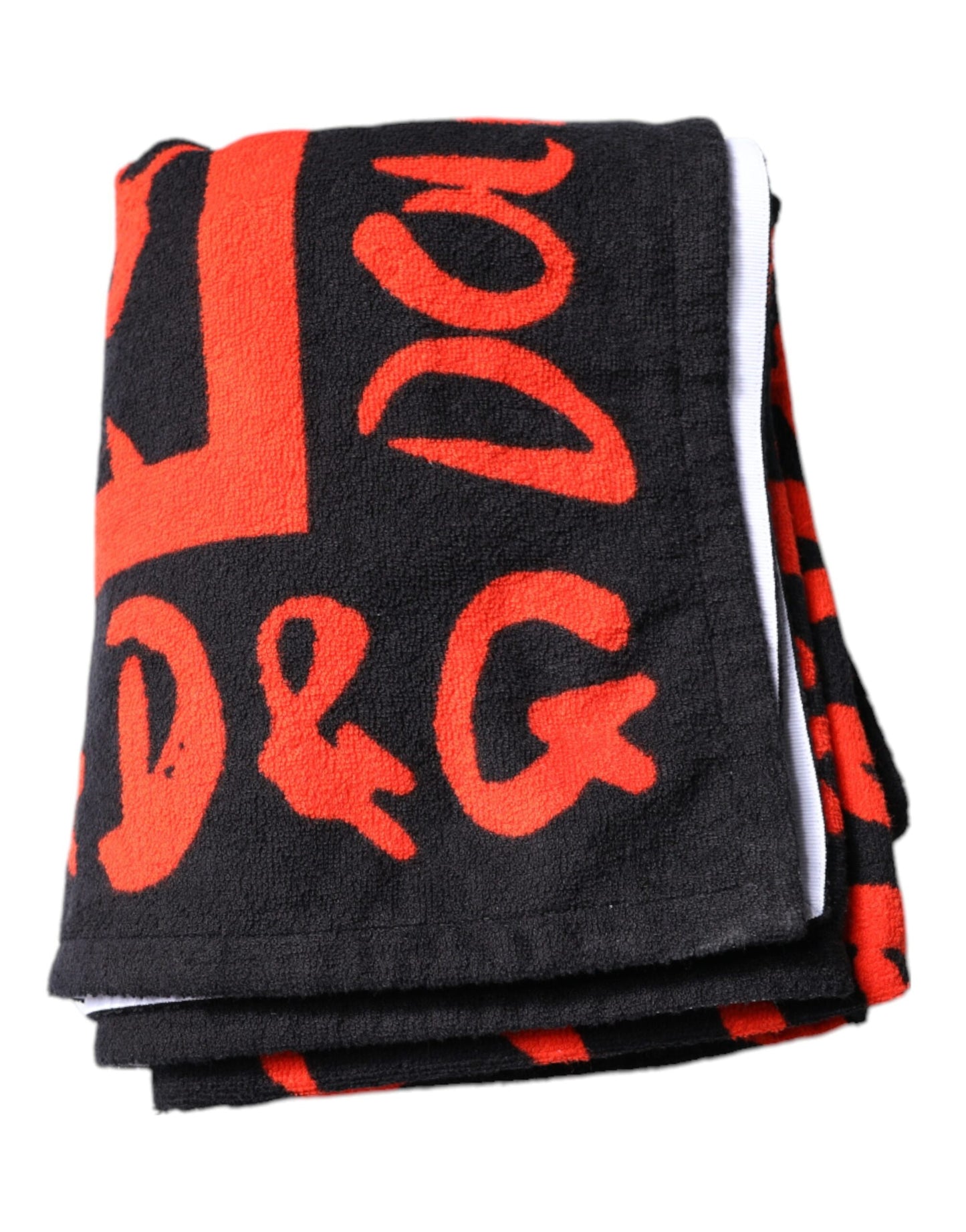 Dolce & Gabbana – Strandtuch aus Baumwolle mit schwarzem und rotem Logo-Print