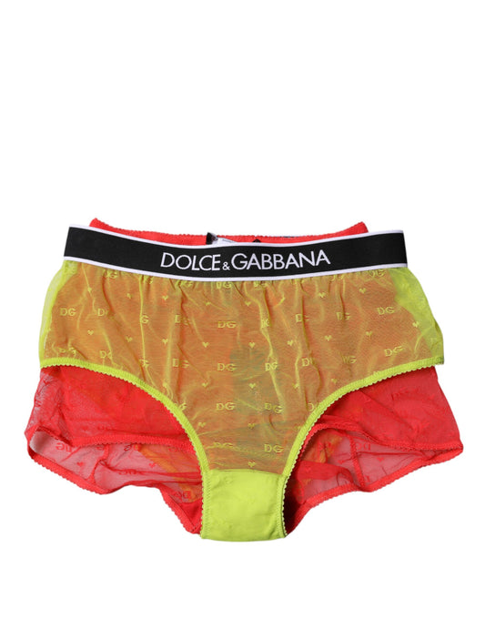 Dolce & Gabbana – Rot-gelbe Tüll-Höschen mit mittlerer Taille