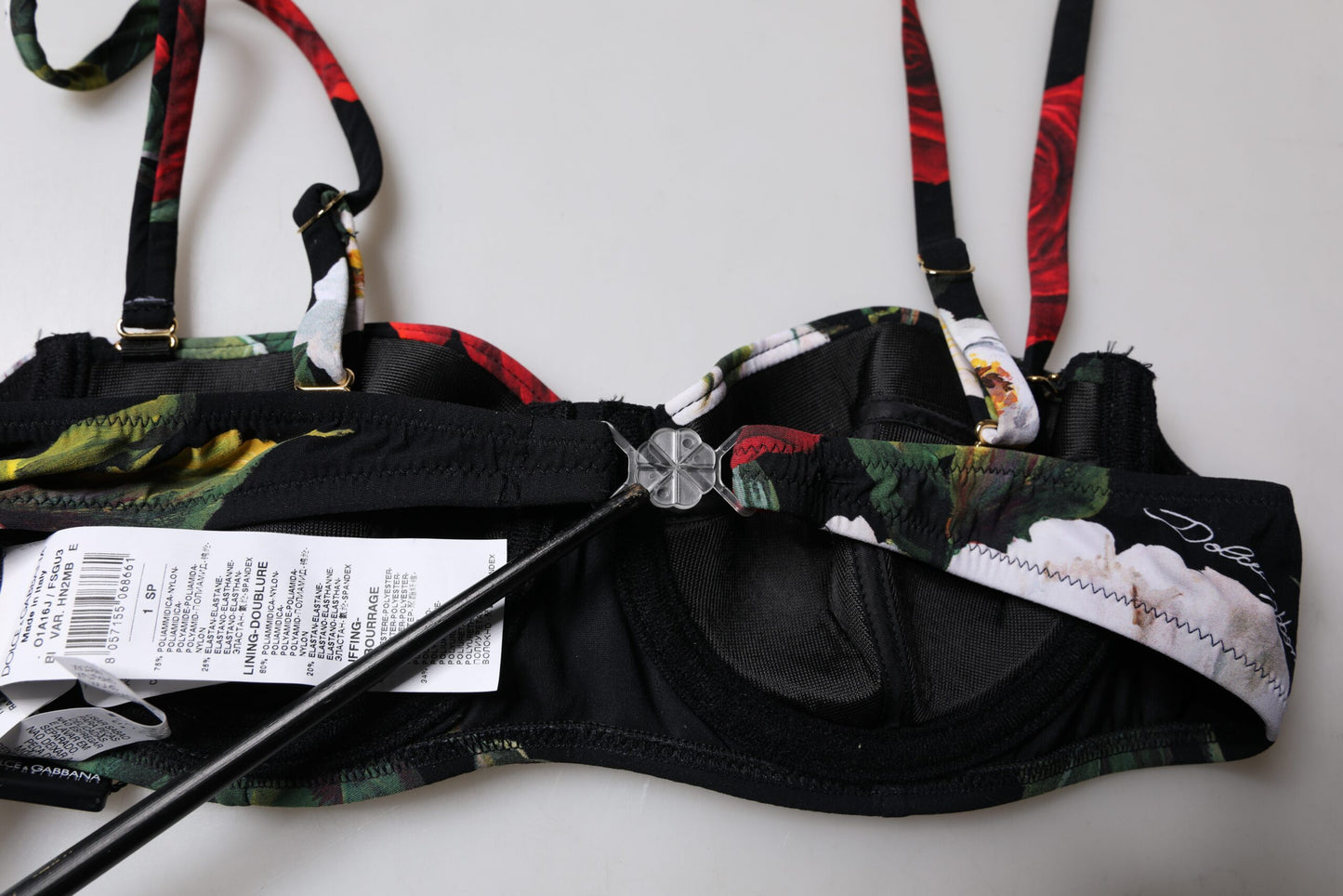 Dolce & Gabbana – Balconcino-BH aus Nylon mit schwarzem Blumendruck