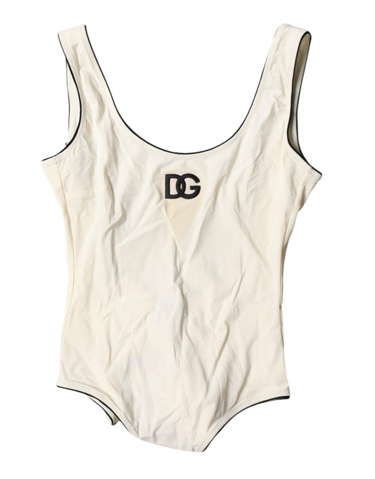 Dolce & Gabbana Weiß Schwarz Logo Einteiler Bademode