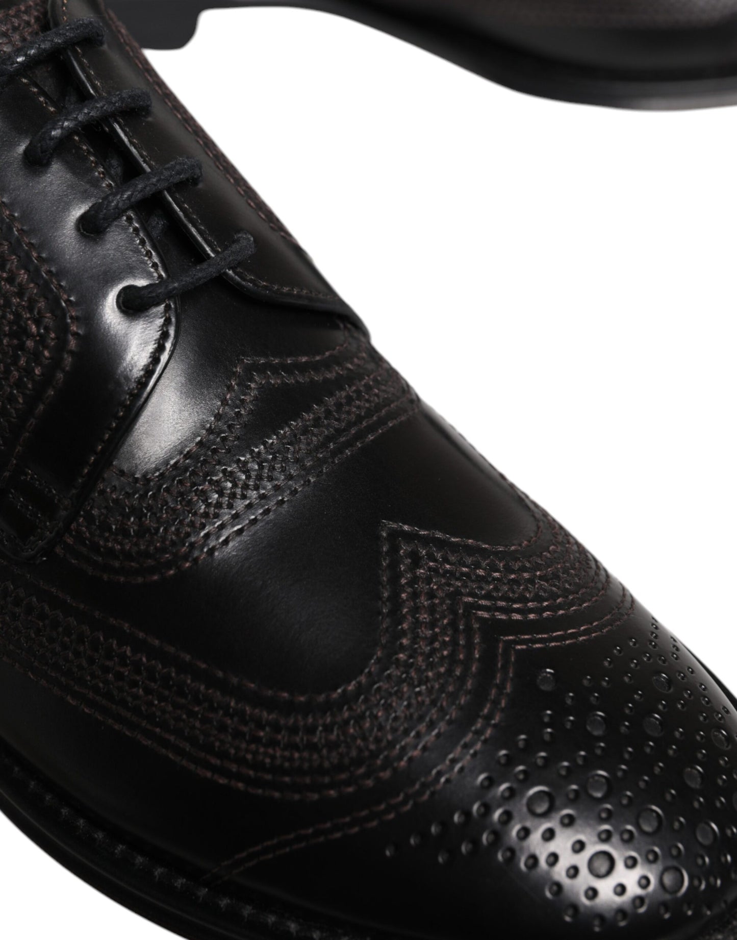 Dolce & Gabbana Black Embroidered Classic Leather Derby Dress Shoes