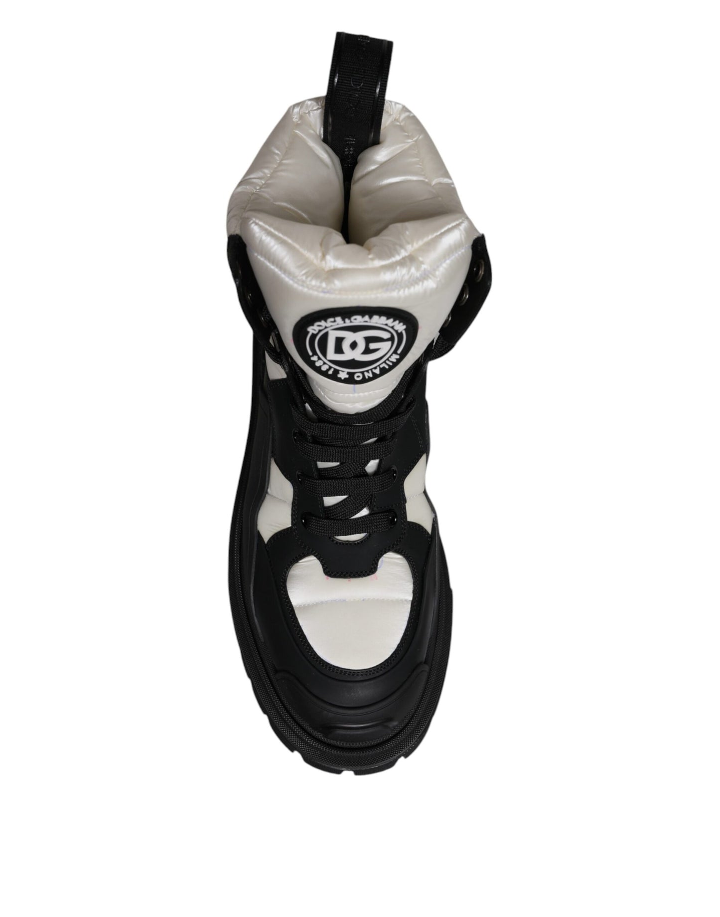 Dolce & Gabbana – Gepolsterte, wadenhohe Schnürstiefel in Schwarz und Weiß