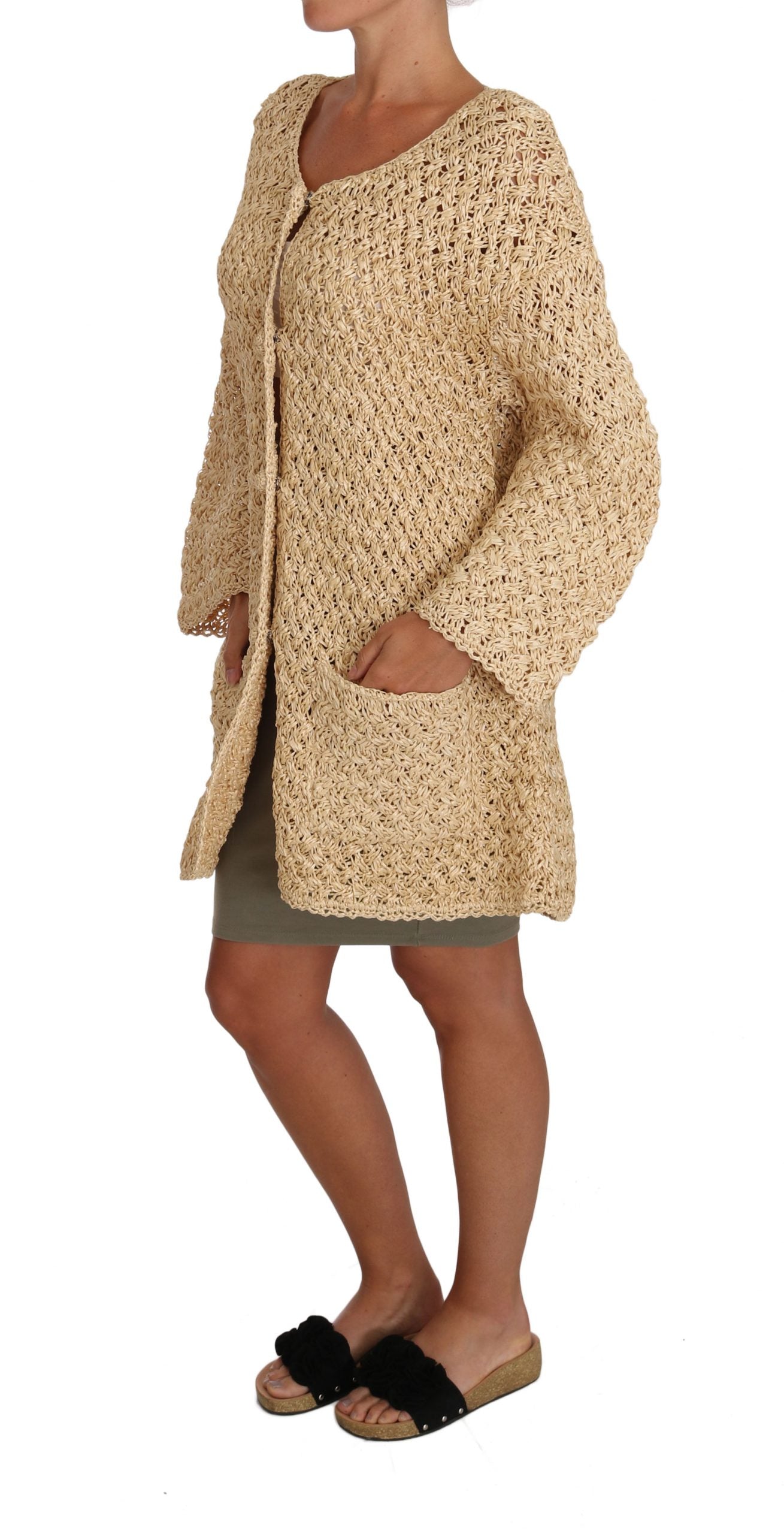Dolce & Gabbana Beige Cardigan Häkelstrickpullover aus Bast