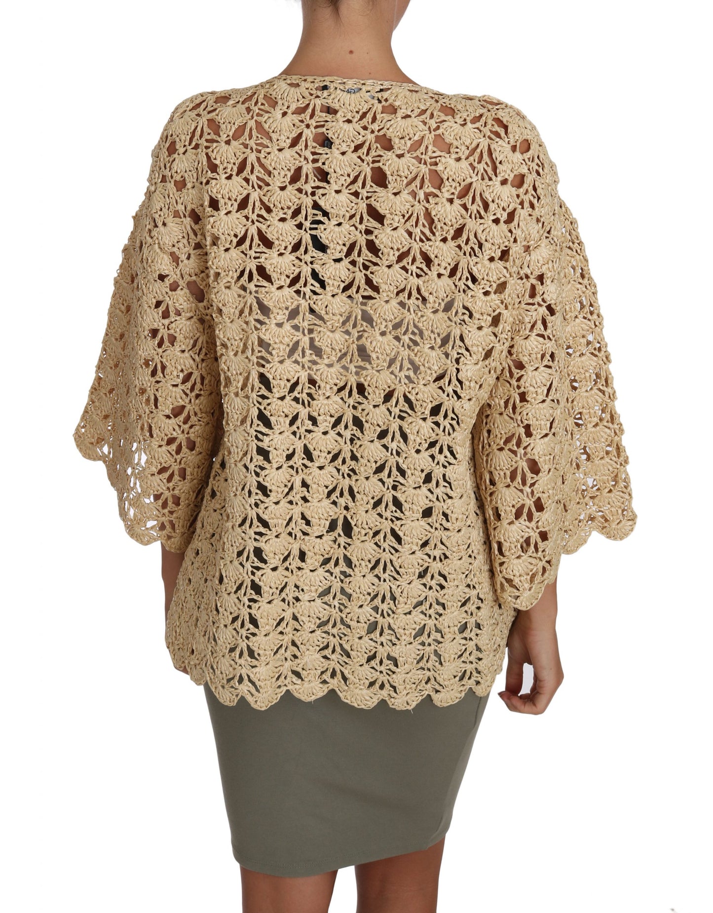 Dolce & Gabbana Beige Cardigan Häkelstrick-Raffiapullover
