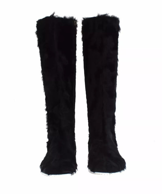 Dolce & Gabbana Schwarze Xiangao Lammfell-Lederstiefel