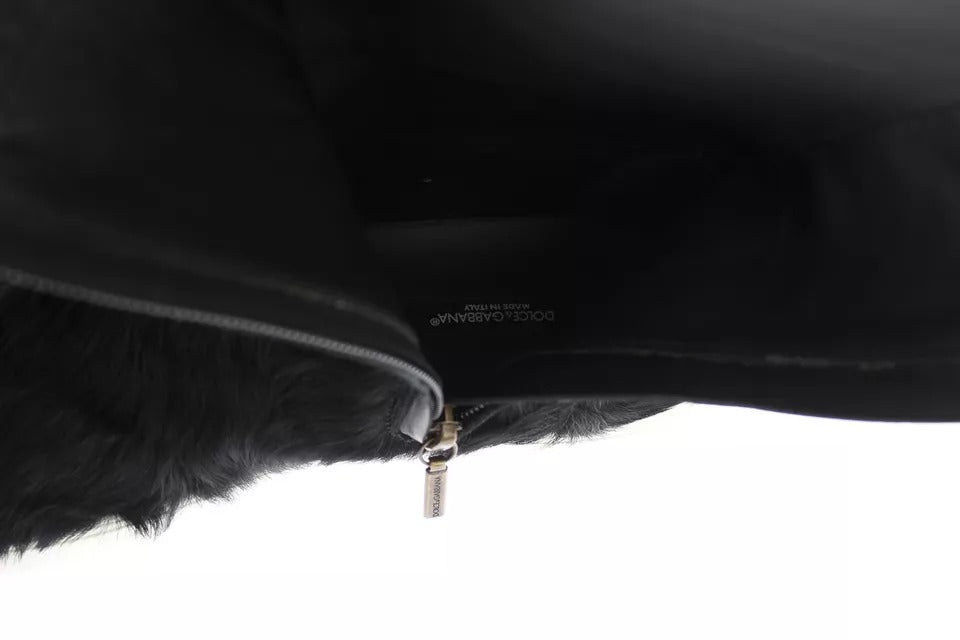 Dolce & Gabbana Schwarze Xiangao Lammfell-Lederstiefel