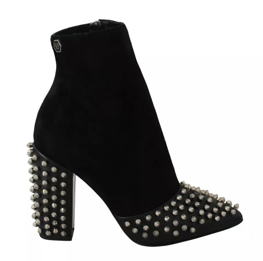 Philipp Plein – Schwarze Wildleder-Stiefeletten mit Nietenabsatz