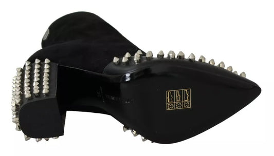 Philipp Plein – Schwarze Wildleder-Stiefeletten mit Nietenabsatz